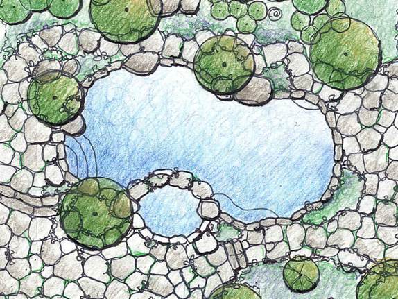 Aerial view of landscape design drawing